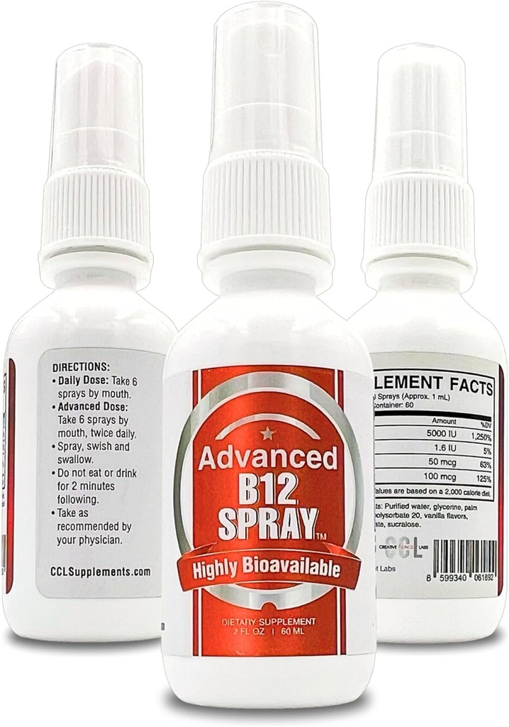 B12-vitamiinin energiasuihke, metyylikobalamiinin kanssa Foolihapon sublinguaalinen nestekompleksi Focus, & Metabolia, Nanoteknologian pikaabsorptio ja mukautettu annostus (2 oz - 60 tarjoilua)