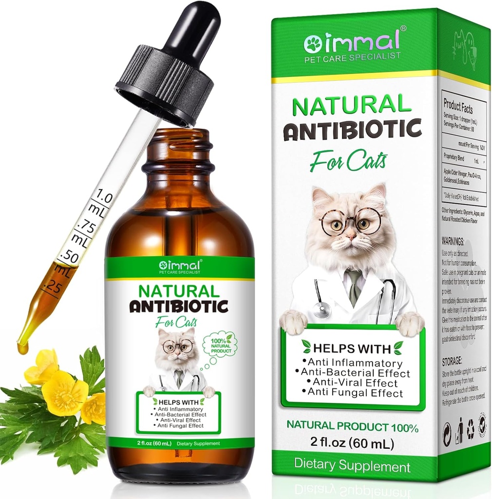 Antibiootit Kissoille, Premium Cat Antibiootit Supplemen, Natural Antibiootit Kissoille, Lemmikkilisät, Kissa Antibiootit Tukee Immuuni & Kissat Allergia Relief, Kissat Multivitamiini - 2 Fl Oz / 60ML