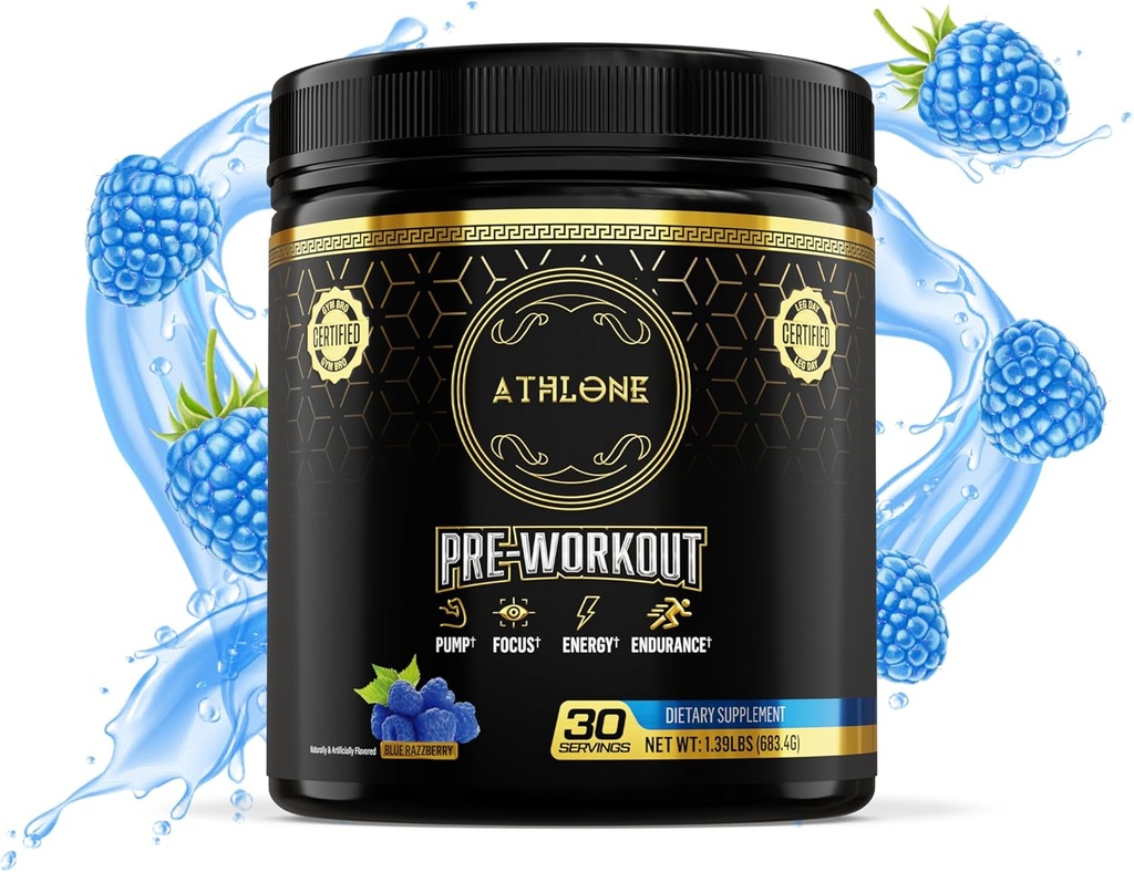 Pre Treenout Powder Blue Raspberry Performance Blend- energiaa kofeiini, L-Citrulline, Beta Alaline, Himalajan vaaleanpunainen suola - Ei keinotekoisia väriaineita (30 tarjoilua)