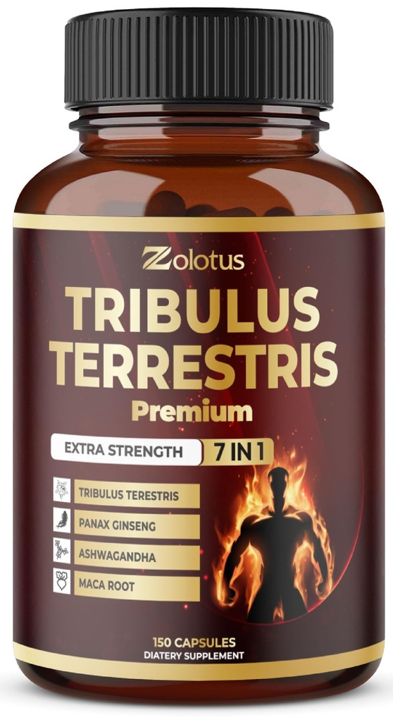 Tribulus Terrestris Supplement for Men & Women, 5-Kuukauden tarjonta Ashwagandha, Panax Ginseng, Saw Palmetto, Maca, Shilajit, 150 Count