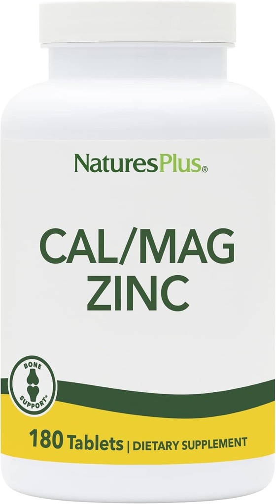 NaturesPlus Cal/Mag/Zinc - 1000 mg kalsium, 500 mg magnesium, 75 mg sinkki - 180 Kasvisruokaa - Multi Mineral Supplement, Tukee Bone, Heart & Immuuniterveys - Gluteeniton - 45 tarjoilu