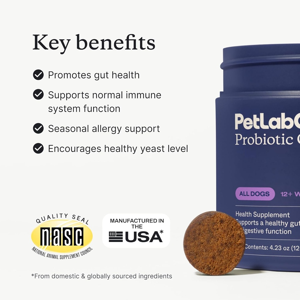 PetLab Co. - Gut & Ear Health Bundle: Probiootit koirille, tukea Gut Health & Seasonal Allergies, & korvanpuhdistaja koirille, tukea hiiva & terve korvakanavat - helppo käyttää Formula