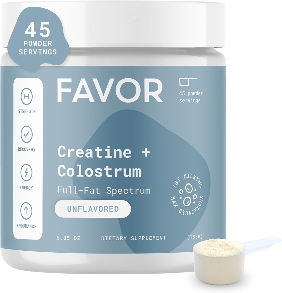 Suosi Creatiini ja naudan Colostrum Powder - Creatiini Monohydraatti Coustrum Supplement, korkea immunoglobuliini IgG, vahvuus, lihasten Recovery ja Gut Health miesten ja naisten, 45 tarjoiluja, makuamaton