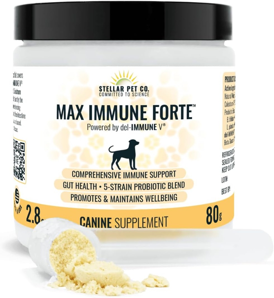 Stellar Biotics for Pets - Max Immune ForteTM for Dogs (Powered by del-Immune V) - Ger omfattande immunstöd | Förbättrar matsmältningen | Främjar och underhåller hundens välbefinnande