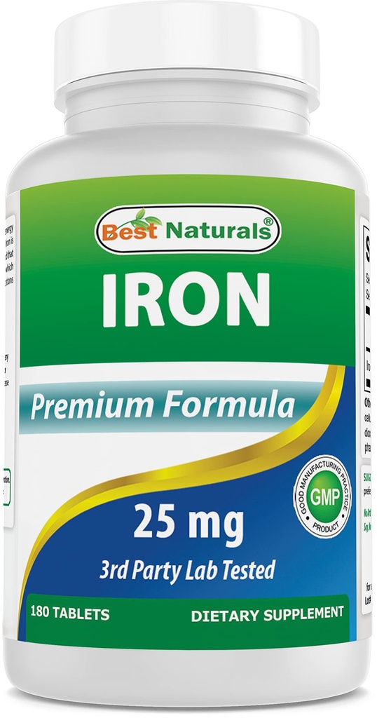 Best Naturals Iron Supplement (Iron Bisglysinaatti) - 25mg - 180 tablettia - hellä vatsa - ei-kosteuttava