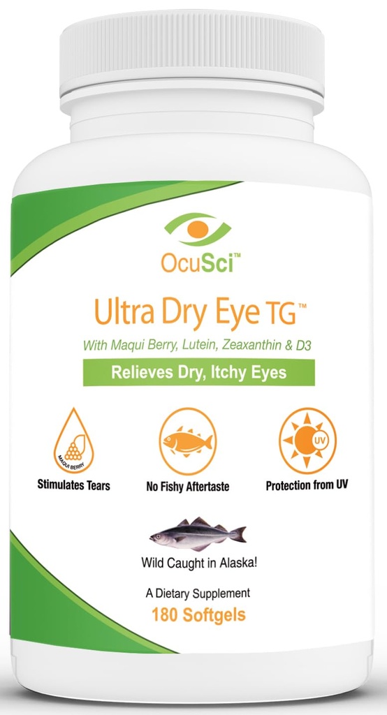 Formuloitu auttamaan Relieve Dry, Itchy Eyes - 1700mg Triglyseride Omega-3 + EPA & DHA, Lutein, Zeaksantiini, B12, D3-60 Servings (Ultra Dry Eye, UDETG - 2 kuukausi)