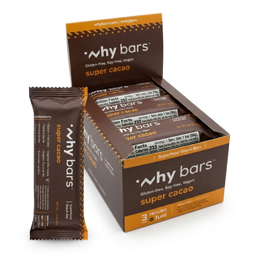 Proteiinipatukat, Super Cacao, 2.04 Ounce Bars (Pakki 12 proteiinipatukka) - Proteiinipatukka Superruoka, Gluteeniton, Ei GMO, Orgaaninen, Vegaani, Yksinkertainen ainesosat