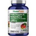 NusaPure 43 frukter och Veggies Herbal Blend, 11 Enzymes & Probiotics, 1200 mg, 250 Veggie Capsules (Non-GMO, Vegan)