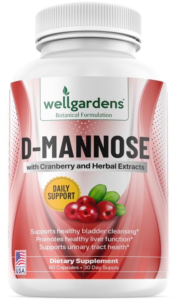 100% puhdasta D-Mannose kanssa karpalouute - auttaa puhdistaa epäpuhtaudet, luonnollinen virtsateiden terveys, maksa ja rakko tuki kapselit, ei-GMO