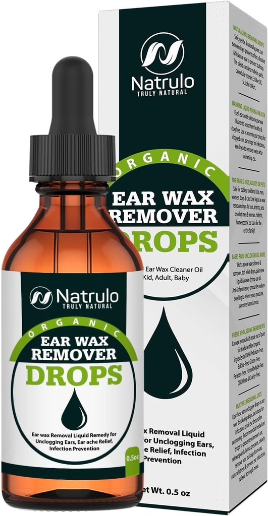 Organic Ear Wax Removal Drops for Clogged Ears - Natural Ear Wax Cleaner Oil for Kid, Adult, Baby - Earwax Removal Liquid for Unclogging Ears, Earaches, Ear Health (Made in USA)