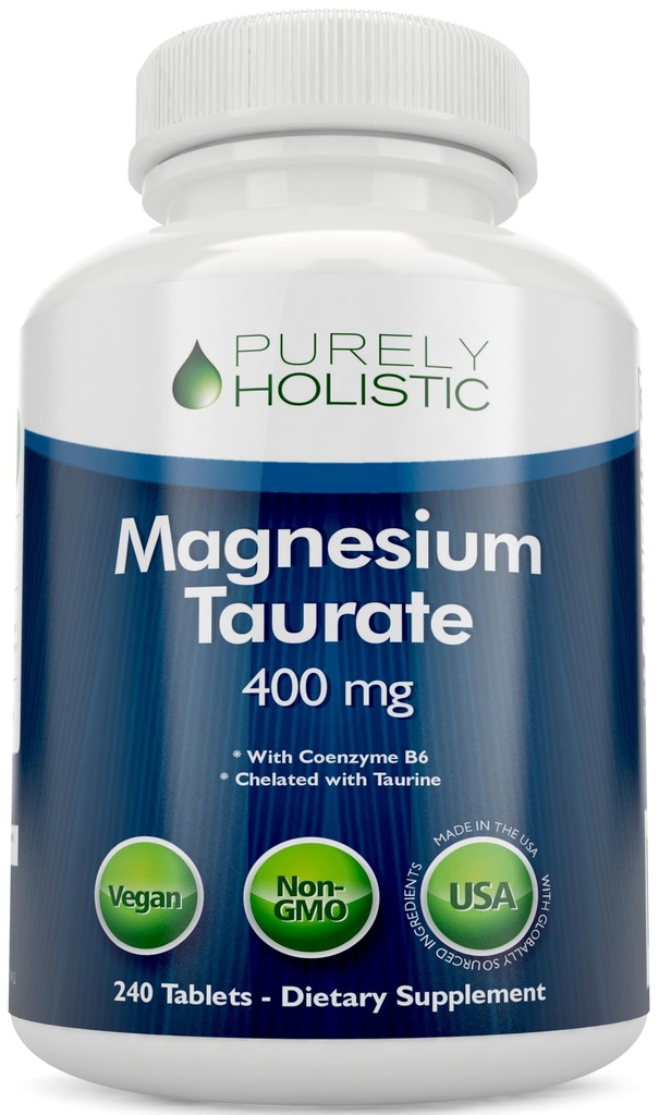 Magnesium Taurate 400 mg tabletit - kelated magnesium tauriinilla ja Coenzyme B6 - korkean imeytymisen Complex sydän-, lihas- ja hermotoiminta - 240 Vegan tabletit