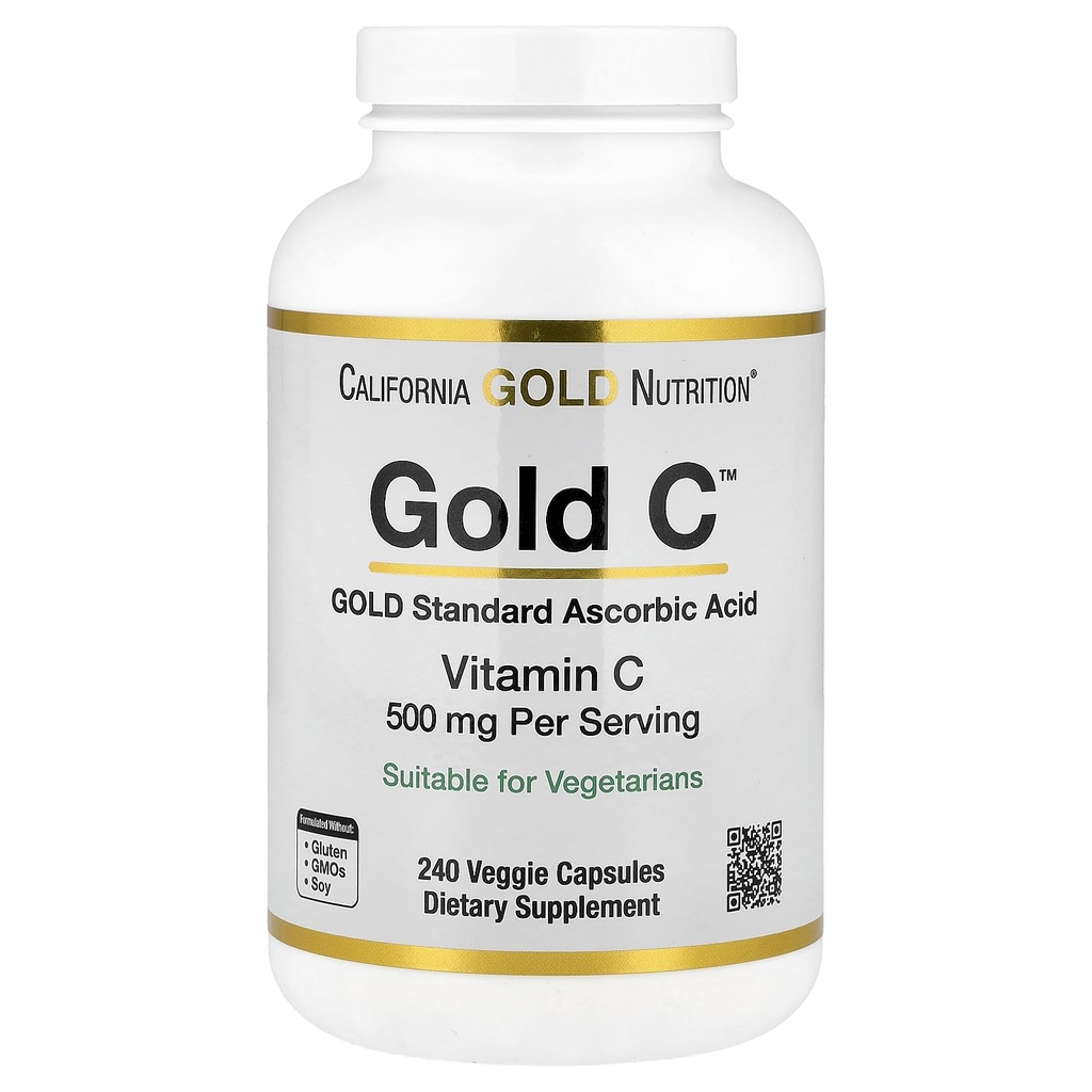 Kalifornien Gold Nutrition Gold C USP Grade Vitamin C Supplement - Immune Support & Seasonal Wellness - Vegetarisk vänlig - Gluten Free, Non-GMO - 500 mg - 240 Veggie kapslar