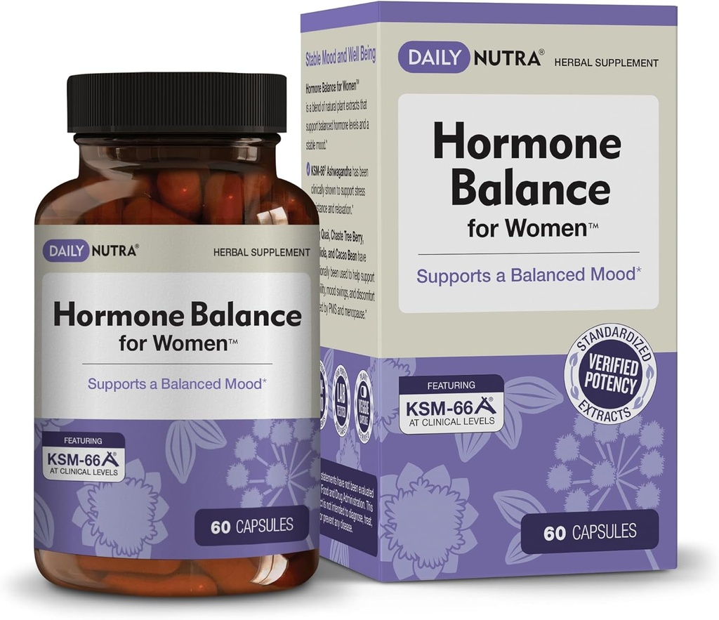 Hormonitasapaino - naisten serotoniinin lisäosa - KSM-66 Ashwagandha, Dong Quai, Chaste Tree Berry, Rhodiola, & Cocoa Bean Otteet - naisten hormoneja, PMS, Menopause (60 kapselia)
