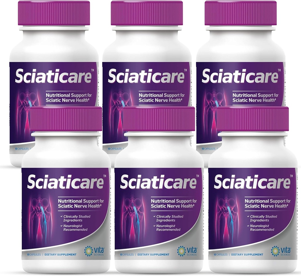 Vita Sciences Sciaticare Nerve Soothing Supplement Vitamins med Natural R-ALA Form 40X Styrka, INTE Syntetisk Alpha Lipoic Acid (ALA) - Lägre Lumbar Sciatic, Hip, Thigh, Leg, Foot