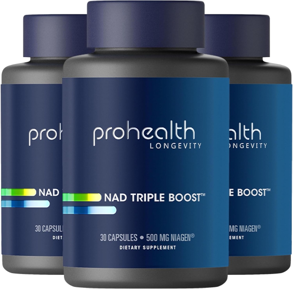 ProHealth NAD Triple Boost. 3X NAD+ Optimizer. Doktor Formulerad, Extra Strength Supplement, Inkluderar 500mg Niagen Nicotinamide Riboside NR (Den aktiva ingrediensen i NMN) 30 portioner (3 Pack)