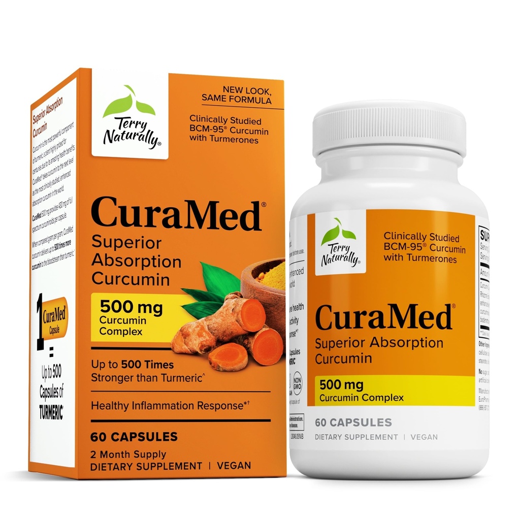 Terry Luonnollisesti CuraMed 500mg - Antioksidantti täydentää aivojen ja immuuniterveyden tuki - täydentää Curcumin & Turmeric Essential Oil - kasviperäisten maksan tuki - 60 Softgels