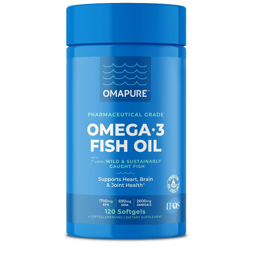 Omega 3 rasvahapot (1 pullo, 120 Softgels) - Korkea EPA, DHA, & IFOS kalaöljy pillereitä Tuki sydän ja yhteinen terveys - Burpless kalaöljy edistää aivotoimintaa