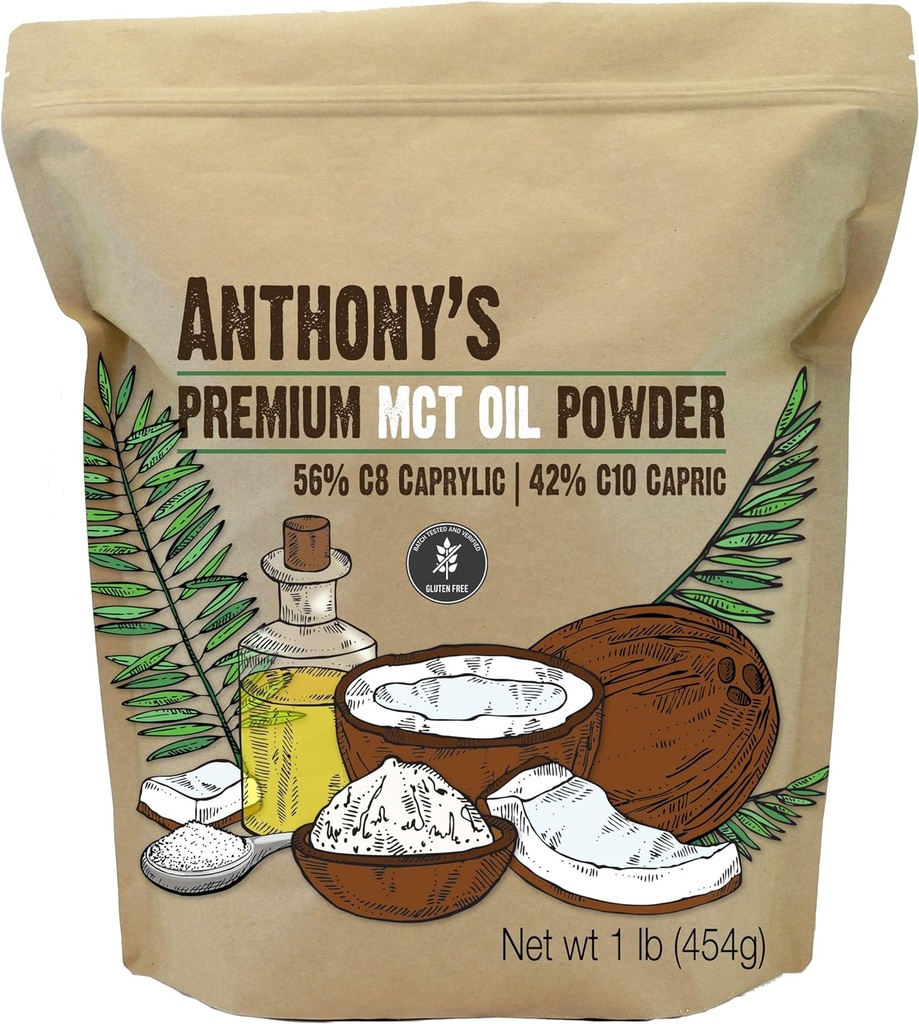 Anthony's Premium MCT Oil Powder 56% C8 Caprylic, 42% C10 Capric, 1 lb, Gluteeniton, Ei GMO, Keto Friendly