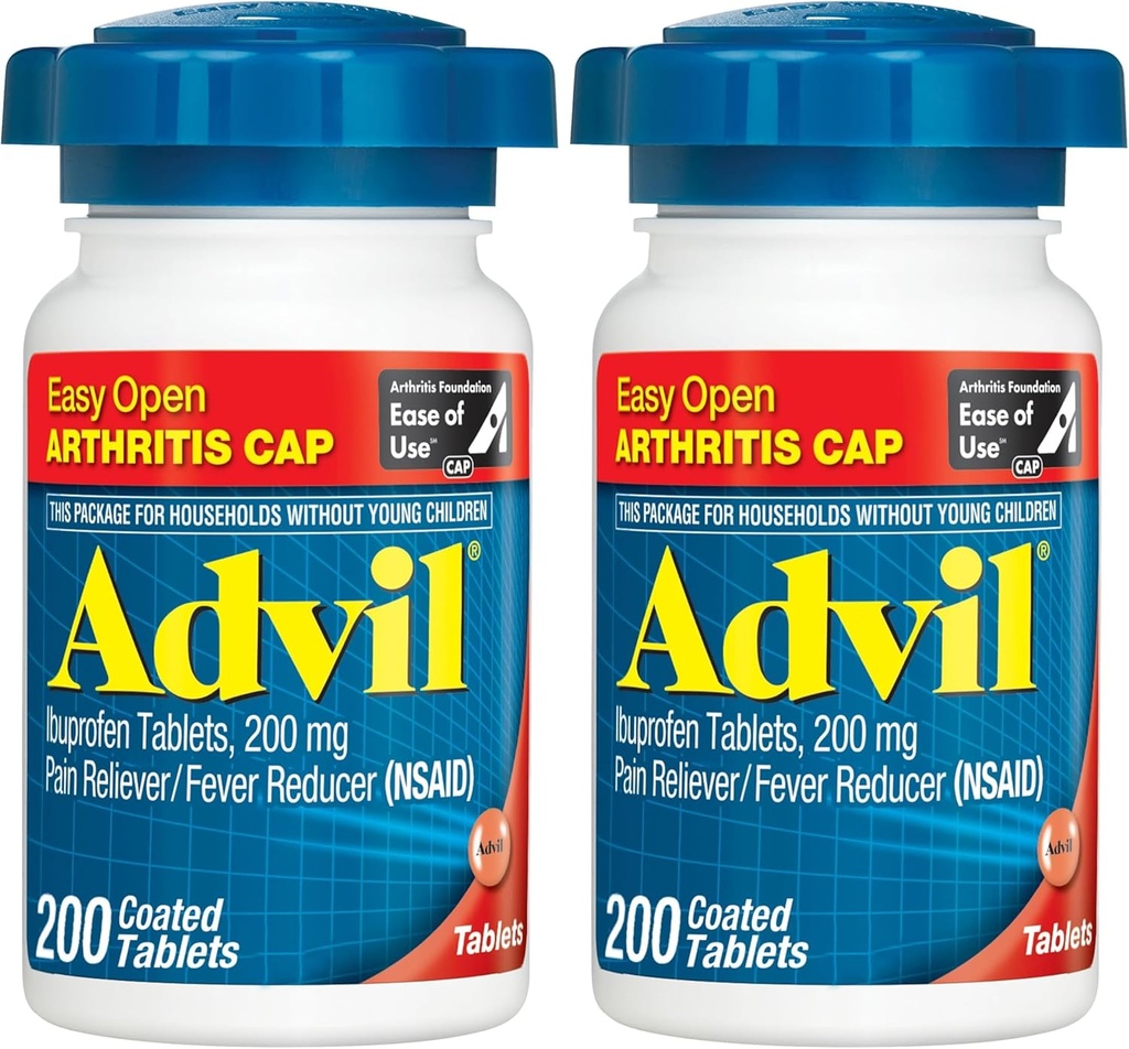 Advil Pain Reliever ja kuume reduktori, kivunlievitys lääke Ibuprofeeni 200 mg nivelkipua, lihassärkyä ja lievä niveltulehdus kipu lievittää - 200 päällystetty tabletti, jossa on helppo avoin niveltulehdus Cap
