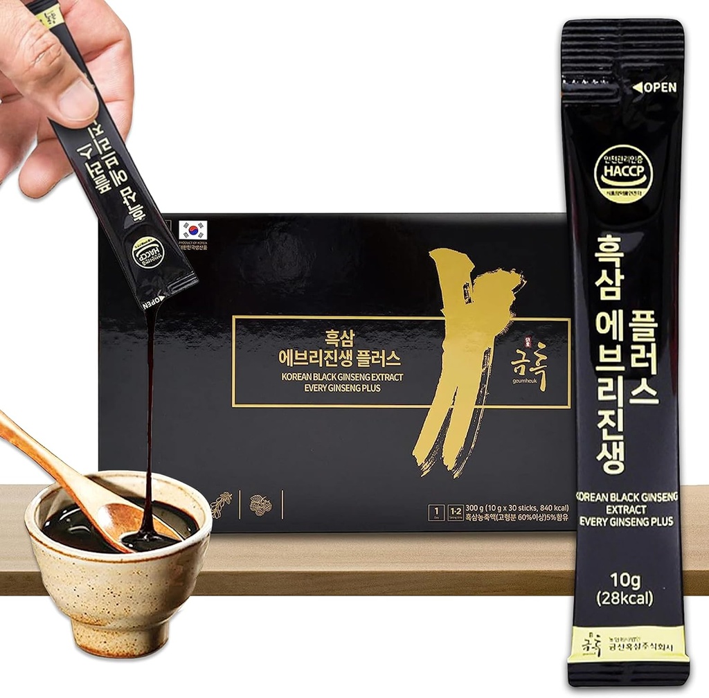 GeumHeuk Korean Black Ginseng Extract Every Ginseng Plus. 10g X 30 Stick Pouchs. Immuunituki, energiatehoste, väsymys, henkinen suorituskyky. Patentoitu menetelmä.