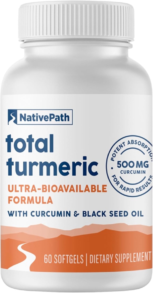 NativePath Turmeeric Curcumin musta siemenöljy - Advanced Antioxidantti & Joint Support Supplement - Premium Turmeric Softgels kanssa tehostettu korkea imeytyminen, ei-GMO & Gluteeniton, 60 Softgels