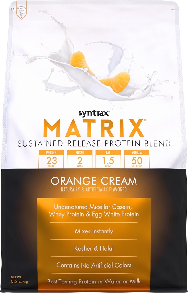 Syntrax Nutrition Matrix - Kestävästi release Protein Blend, Orange Cream, 5 lb.