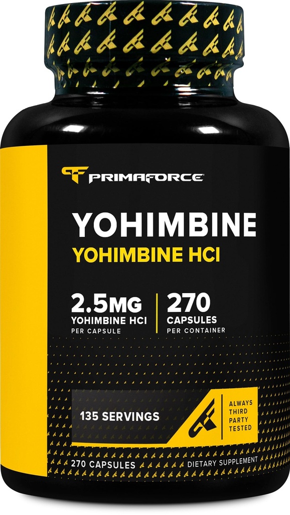 PrimaForce Yohimbine HCl 2,5 mg, 270 kapselia - Premium-lisä, Boosts Performance, Zero Fillers, Ei-GMO ja Gluteenittomat