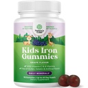 Lapset Iron Gummies - Veren Builder Iron Lisäravinteet lapsille hellävaraisesti vahvempi immuniteetti & energia - B12-vitamiini, Folaatti & C-vitamiini Gummies - Vegaani GMO & Gluteeniton pikkulapsille - 90 Count