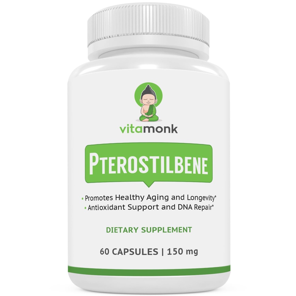 VitaMonk Pterostilbene 150 mg kapslar Inga konstgjorda fillers - Sojafri trans-Pterostilbene Supplement som främjar hälsosam åldrande och livslängd - 60 Veggie-Caps - Förbättrad Resveratrol