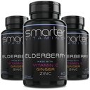 (3 Pack) Smartare Elderberry Capsules + Vitamin C + Ginger & Zink, Herbal Supplement, Kraftfull Black Elder Berry Extract Antioxidant Vitamin, 180 Vegan Pills