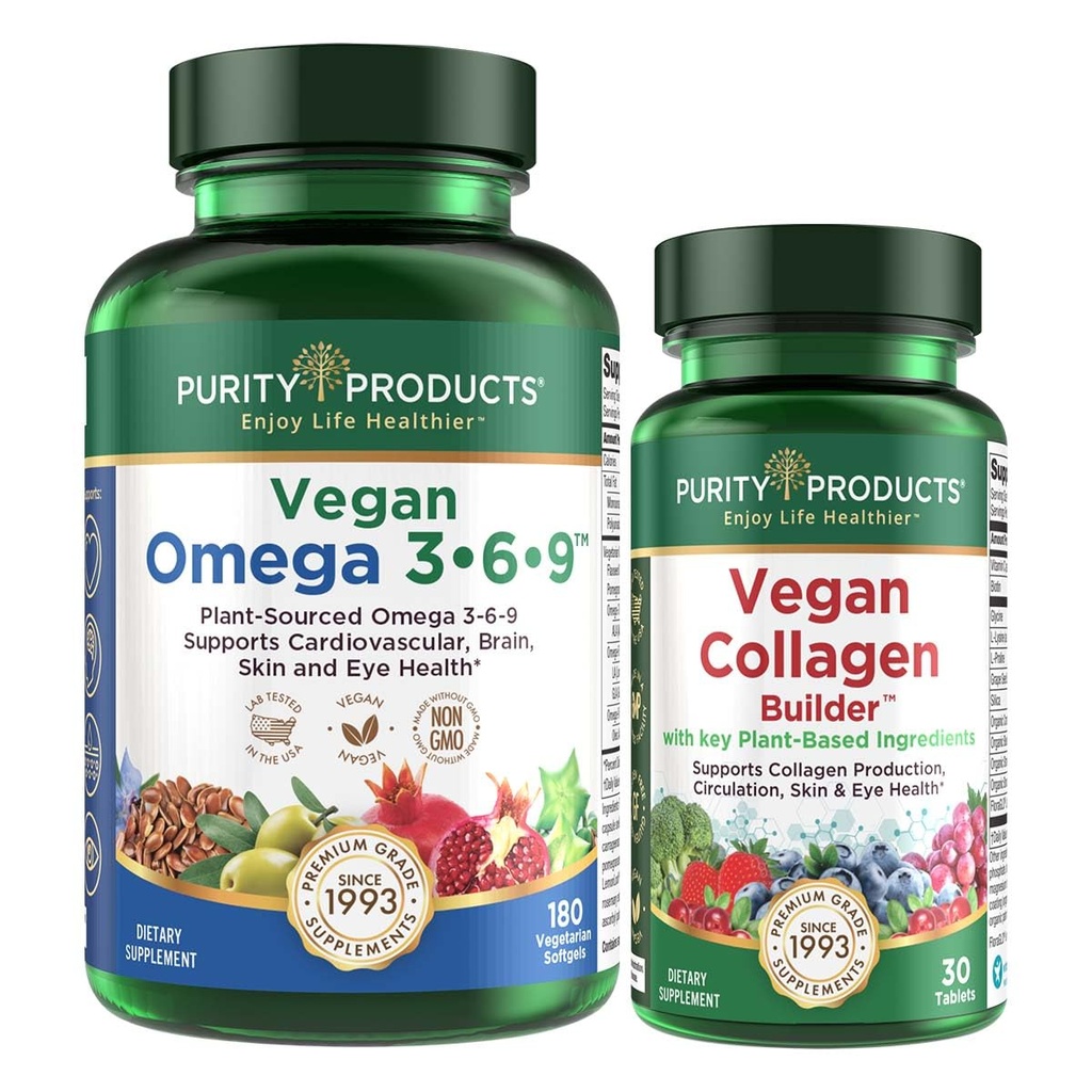 Puhtaus Tuotteet Bundle - Vegan Omega 3-6-9 (180 ct) + Vegan Collagen Builder Omega 3-6-9 (