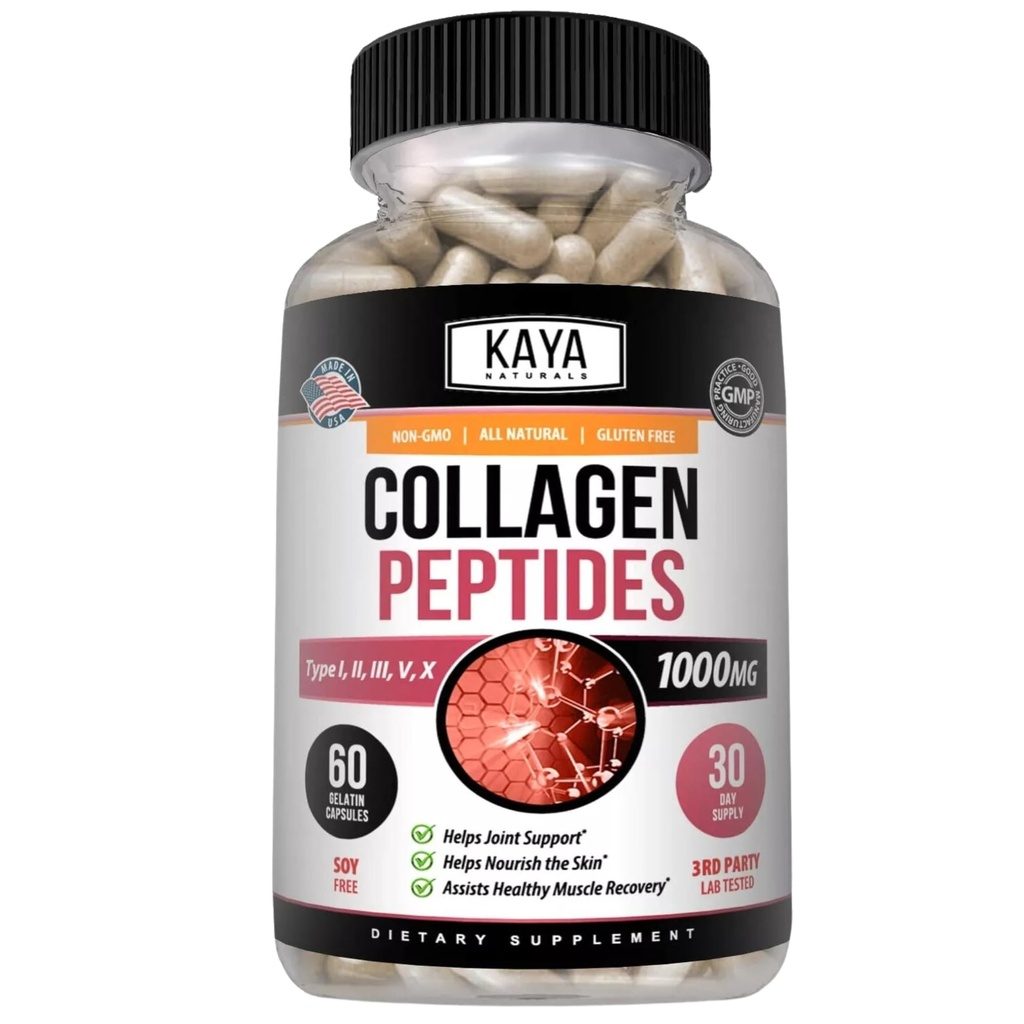 Kaya Naturals Multi Collagen Peptides Complex Powder for Women and Men, Tyypit I, II, III, V & X 60