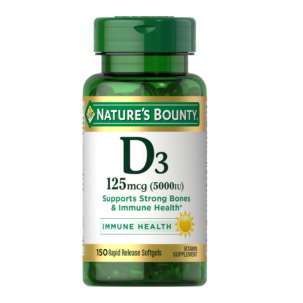 Nature's Bounty D3 5000 IU Softgels, Rapid Release, Immunosupport, D-vitamiinilisät, 150 Ct