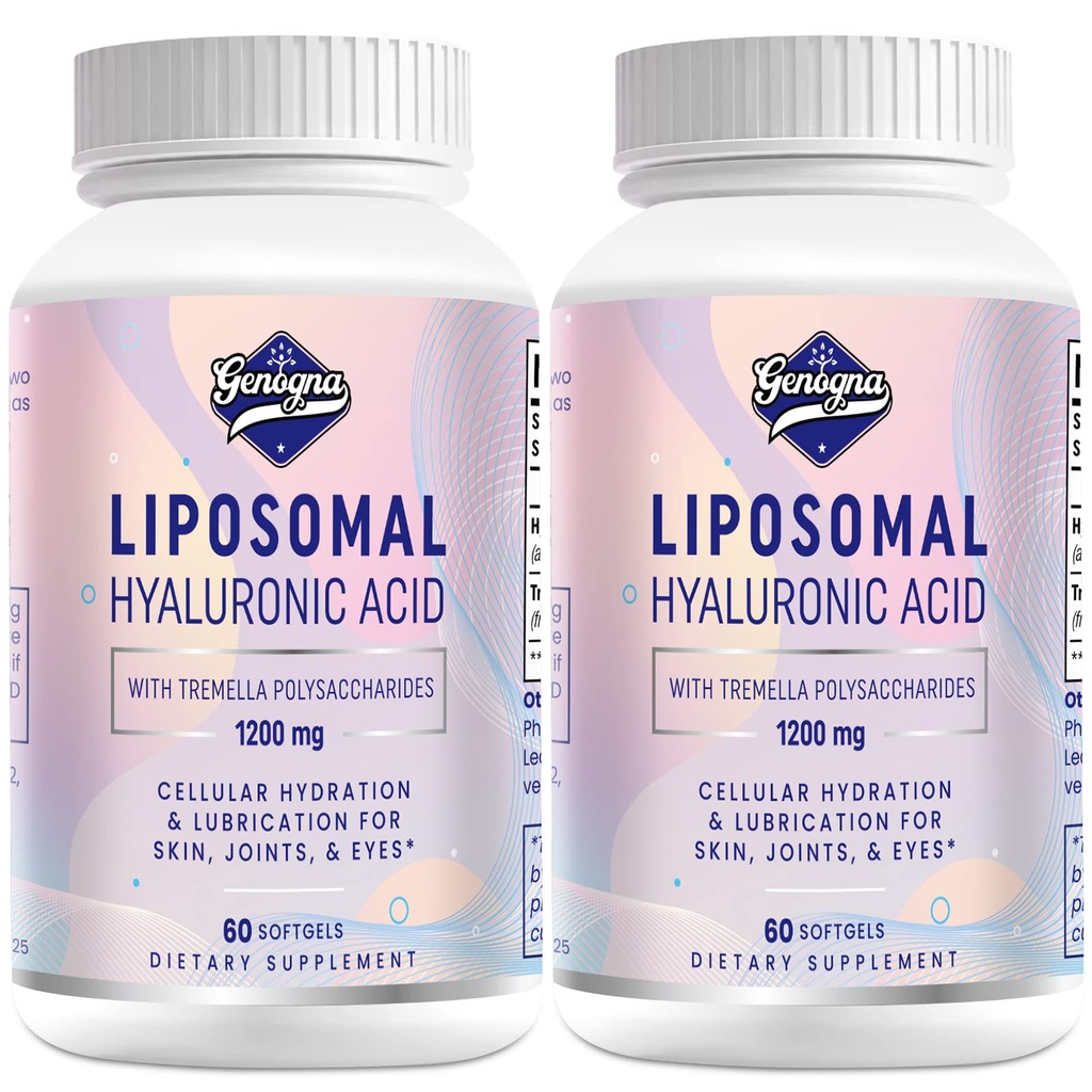 Liposomal Hyaluronic Acid lisäravinteet 1000 mg-korkea Biosaatavana Ruokavalio Hyaluronic Acid Kapselit- 200 mg Tremella Polysakkaridit kaksinkertainen vahvuus ihon nesteytys, Joint Voitelu,2 pakkaus