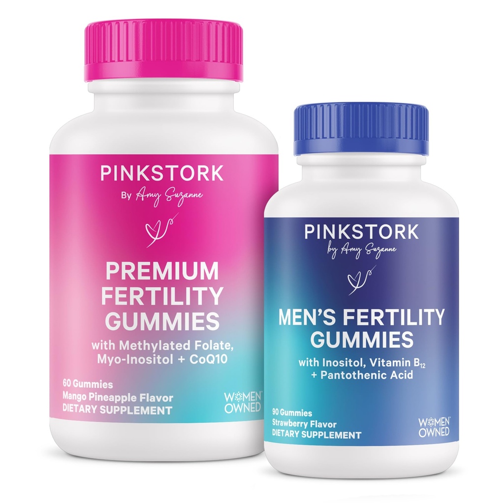 Pink Stork Hedelmällisyys Gummies naisten ja miesten - Prenatal Conception Support - Inositol, COq10, Folate - Hormonaalinen tasapaino
