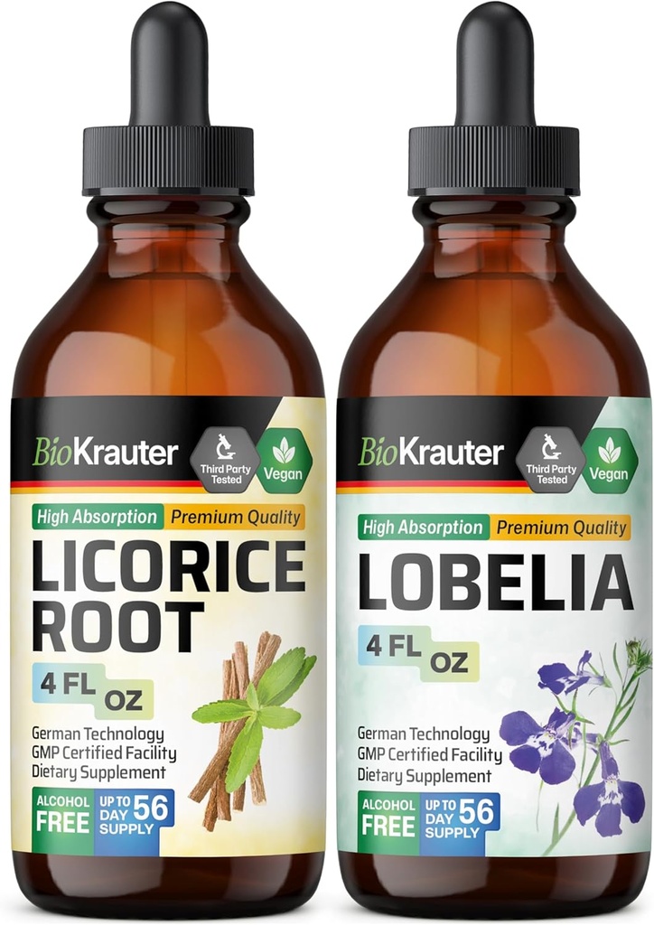BIO KRAUTER Licorice juuriväri 4 Fl. Oz. & Lobelia Tincture 4 Fl. Oz.