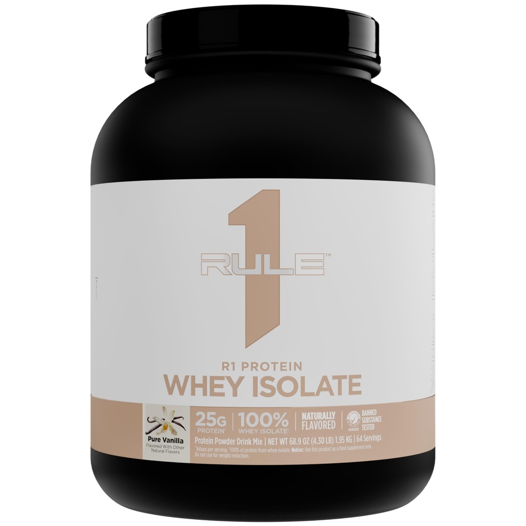Sääntö 1 Luonnollisesti maustettua R1 proteiinia Whey Isolate - Clean Formula 25g proteiinia & 6g BCAA Yksinomaan erilliset ja hydrolysoidut lähteet harjoitteluun takaisin (4,3 kiloa*, Pure Vanilla)