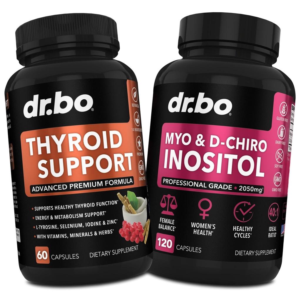 Kilpirauhasen tuki & Myo-Inositoli & D-Chiro Inositolin lisäkapselit - Natural Support for Metabolia, Mood & Energy - 40:1 Ratio Hormonitasapaino naisille, kuukautiskierto, naisten terveys