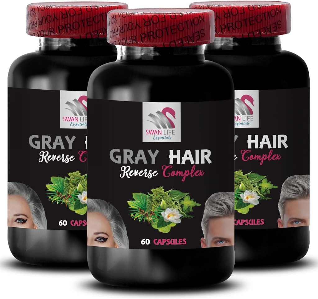 Natural Hair Complex - harmaat hiukset takaisin - Fresh Vibrancy, väri herääminen, kiiltävät hiukset, Luminous hiukset, hiukset Rikastus, hiukset Brilliance, väri Boost, hiusten muuntaminen 3 pullot 180 kapselia
