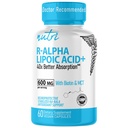 Nutri R Alpha Lipoic Acid 600 mg kapselit - R Lipoic Acid Stabilized with Biotin - Aktiivinen muoto R-ALA - 600 mg Kliininen annostus - Tehokas solun energiatuki - 60 Vegaanikapselit - RALA