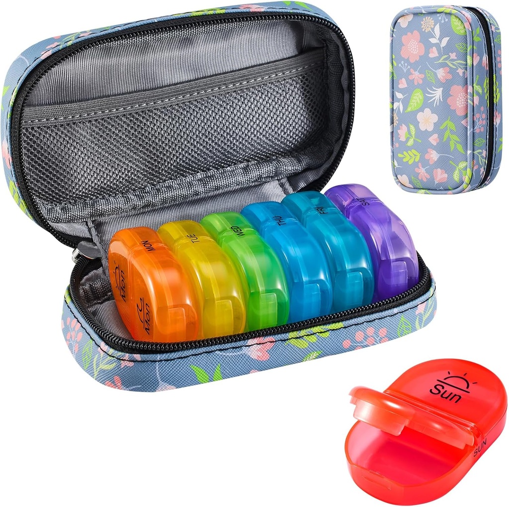 Serfeymi Viikoittainen matka pilleri Järjestäjä 2 Kertaa päivässä Päivitetty Sateenkaari pilleri Laatikko 7 Päivä Portable Zipper PU Nahka pilleri Case, Lääketiede Järjestäjä pillereitä, Vitamiinit, Kalaöljyjä - Floral 02