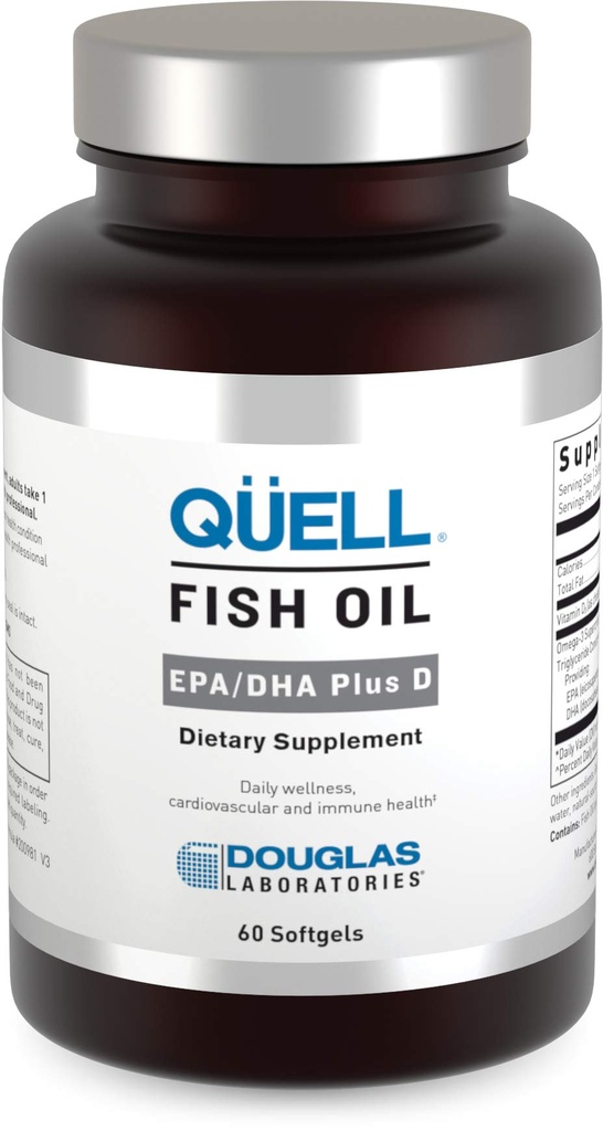 Douglas Laboratories Quell Fish Oil EPA/DHA Plus D | 3:2 Ratio av EPA till DHA Essential Omega 3 Fatty Acids Plus 1000 I.U. av vitamin D3* | 60 Softgels