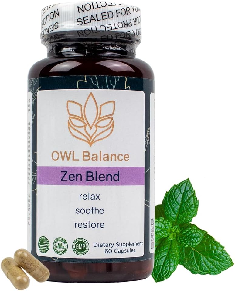Zen Blend - Stressi ja ahdistuneisuus täydentää Ashwagandha, L-Theanine, Pyhä Basil, Skullcap, Passionflower & Sitruuna kaljuuntumaan 