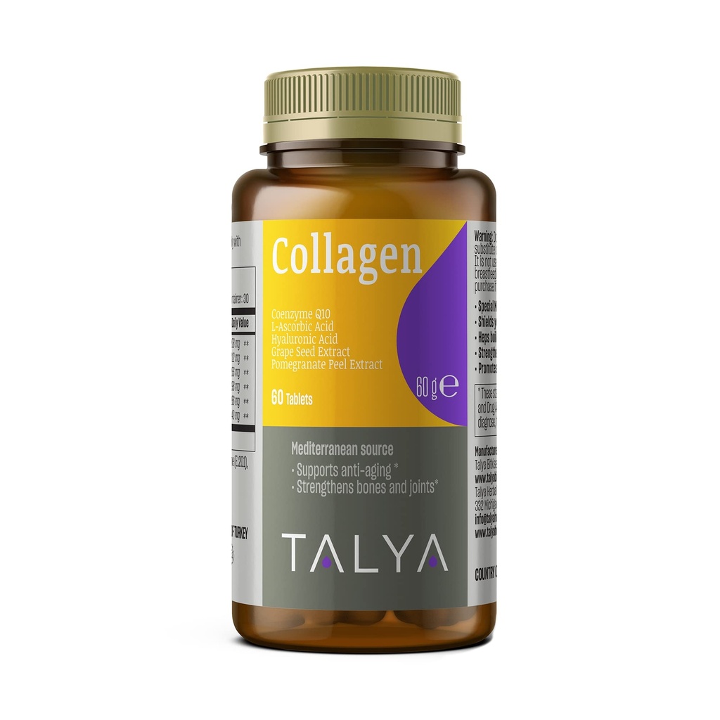 Talya Kollageeni Pillerit hyaluronihappo + C-vitamiini . Hydrolysoitu kollageeni naisille ja miehille.