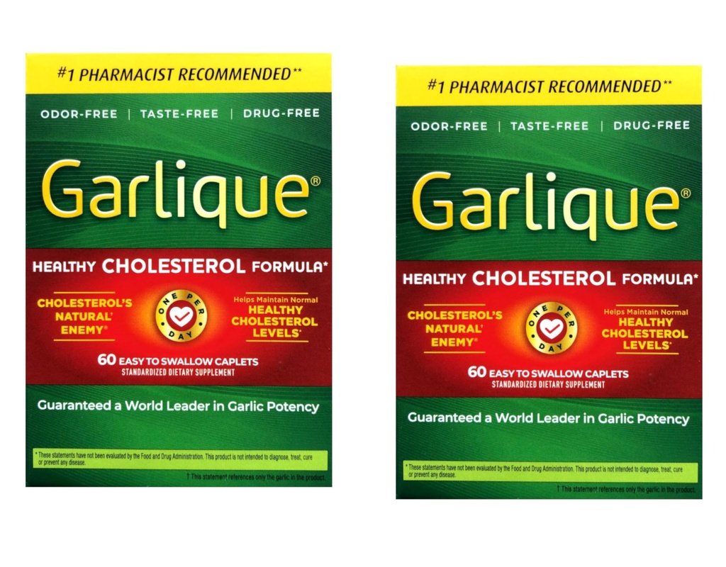 Garlique Healthy Cholesterol Formel med 5000 mcg Allicin, 60 Enteric Coated Caplets (Pack of 2)