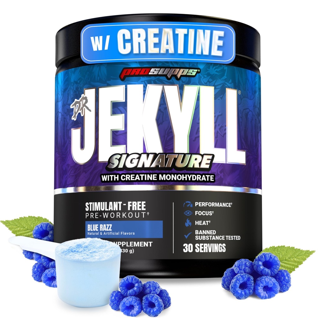 PROSUPPS Dr. Jekyll Allekirjoitus Pre workout jauhe Creatiini - Stim-free Preworkout tukee Focus & Endurance - kofeiiniton kuntosali & Fitness täydentää (Blueberry sitruunaa, 30 tarjoilua)