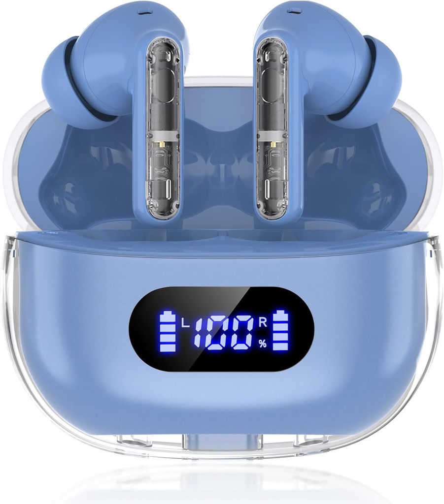 Blå trådlösa öronproppar P1 PRO, hörlurar trådlösa Bluetooth-hörlurar med tydliga samtal Mics Ear Buds, komfortable Fit, IPX7 Waterproof Long Battery Life, 30H Playtime för Sports Workout