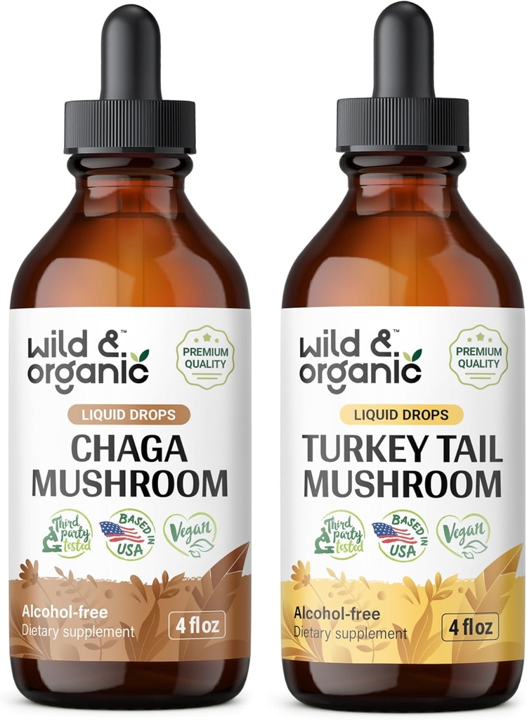 Wild & Organic Chaga Mushrom Tincture 4 fl oz & Turkey Tail Mushrom Tincture 4 fl oz