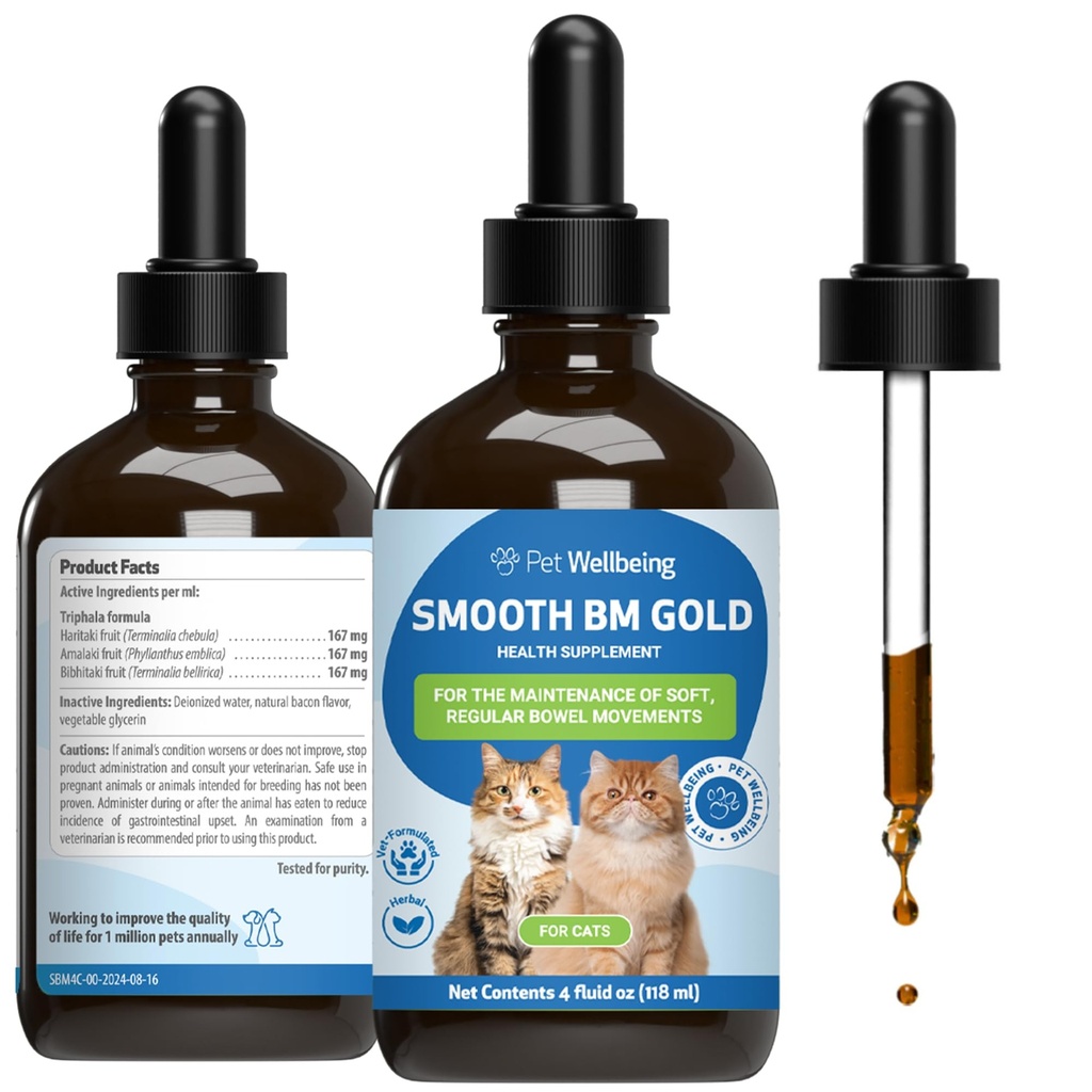 Pet Wellbeing Smooth BM Gold for Dog & Cats - Förstoppningshjälp & Stool Softener, Stöder Hälsosamma tarmrörelser - Naturgödsel 4 uns (118 ml)