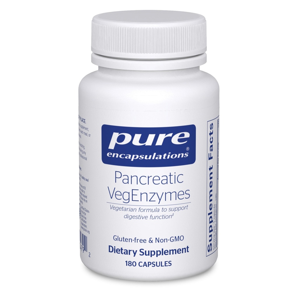 Puhtaat kapselit Haimatulehdus VegEntsyymit Hypoallergenic Supplement for Carbohydraatti, rasva - ja proteiinidigestio 180 kapselia